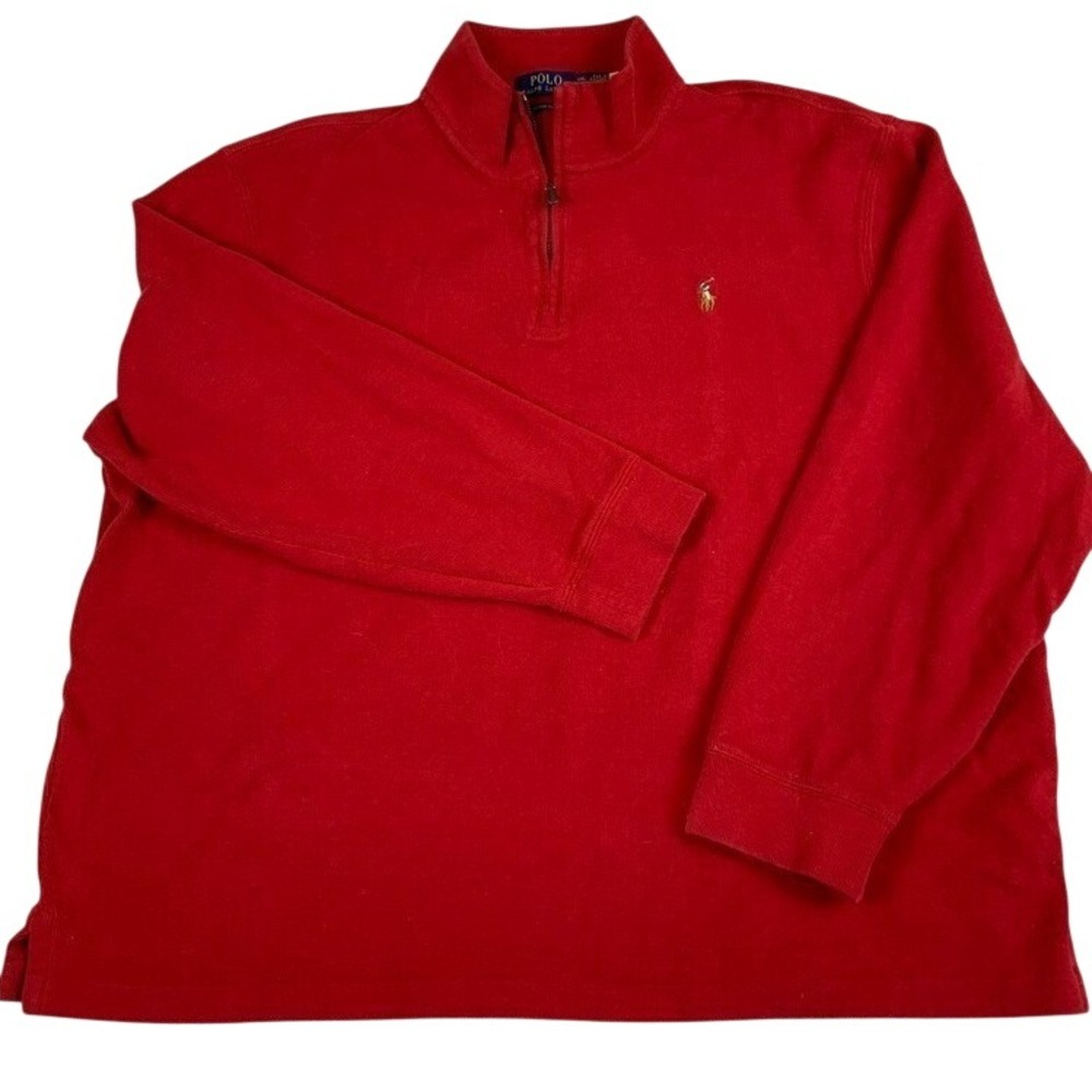 Polo Ralph Lauren Mens XXL Red Estate Rib Quarter Zip Pullover Sweater Pony Logo